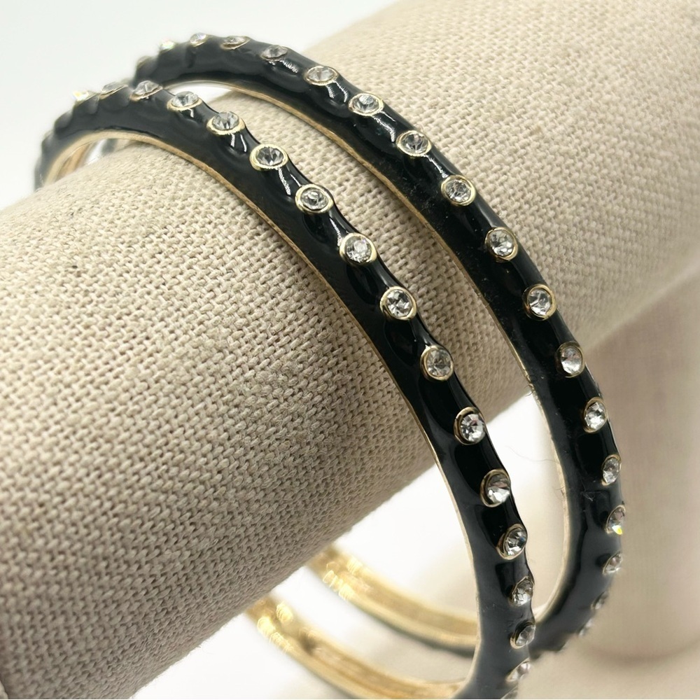 J. Crew Two Jeweled Black Bangle Bracelets